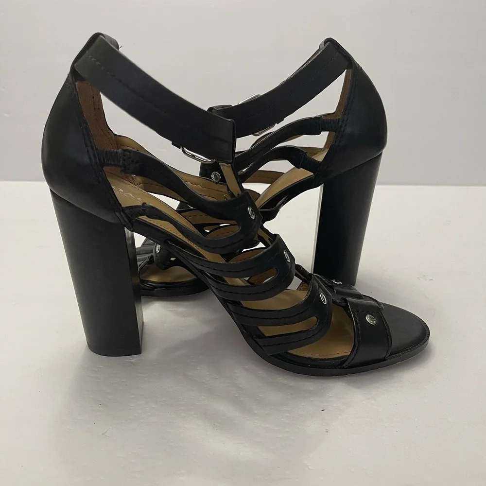 Coach Ginny Gladiator Black Leather Heels Sandals Womens 9.5 B Strappy Studded - Picture 7 of 10